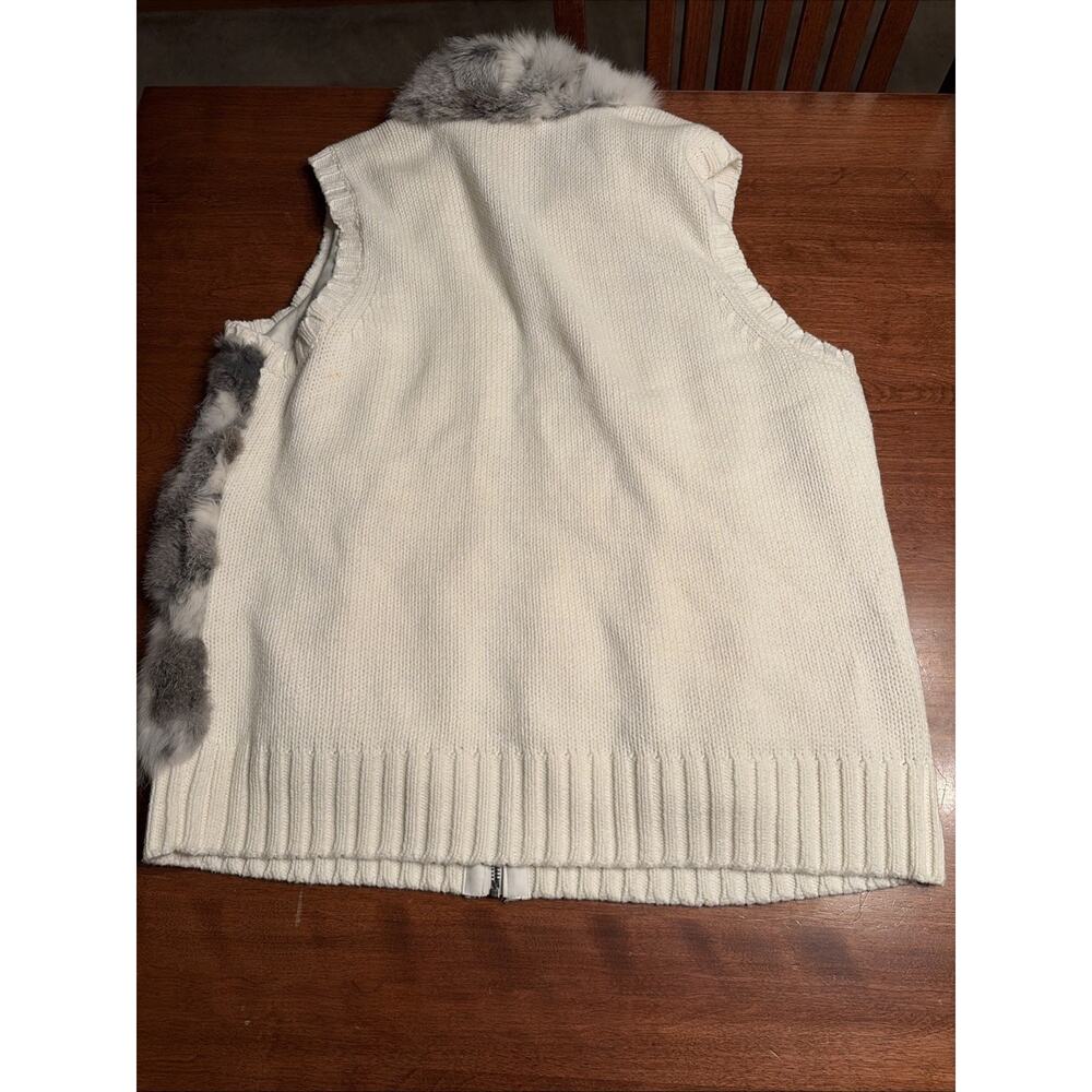 CJ Banks White Knit Vest Rabbit Fur 1 X - Picture 6 of 6
